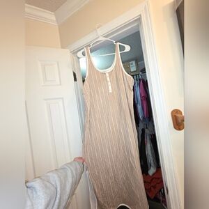 Time and Tru Button-Down Striped Top in Tan and Cream